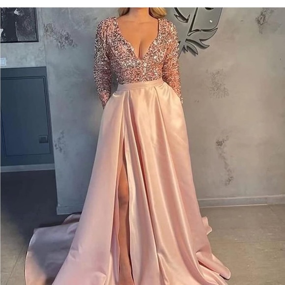 Navy Blue Formal Sequins Dress - Picture 3 of 6